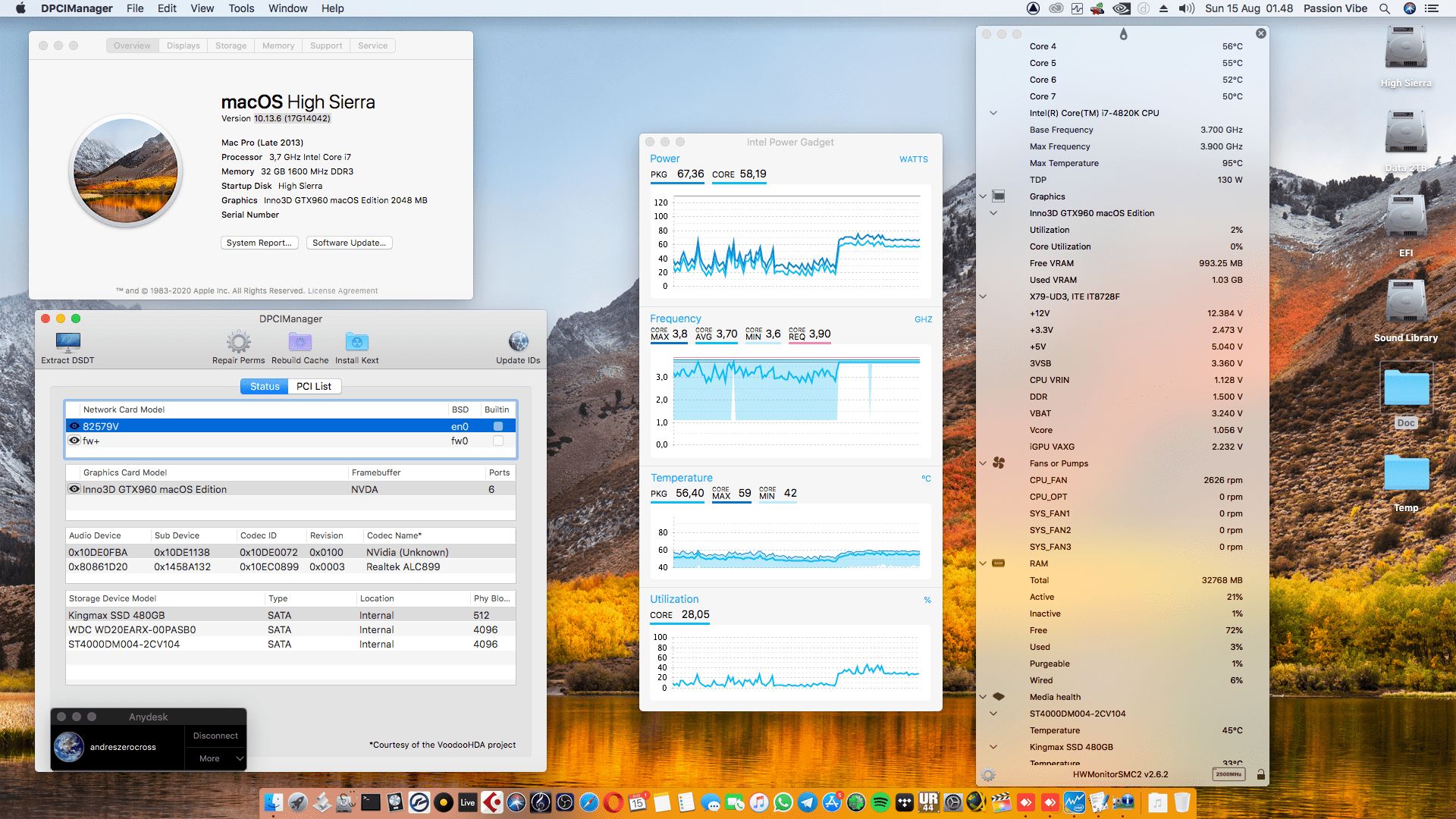 Success Hackintosh macOS High Sierra 10.13.6 Build 17G14042 in Gigabyte GA-X79-UD3 + Intel Core i7 4820K + Inno3D GTX960